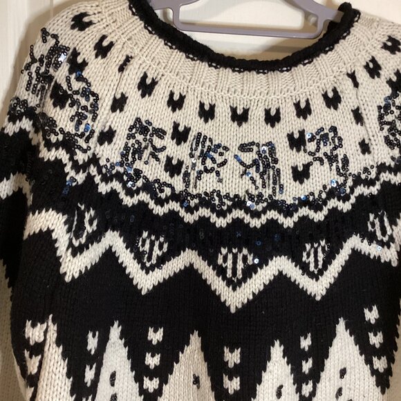 Zara Knit Women's Wool Blend Chunky Knit Sweater Black White Size M Oversized - Picture 4 of 9